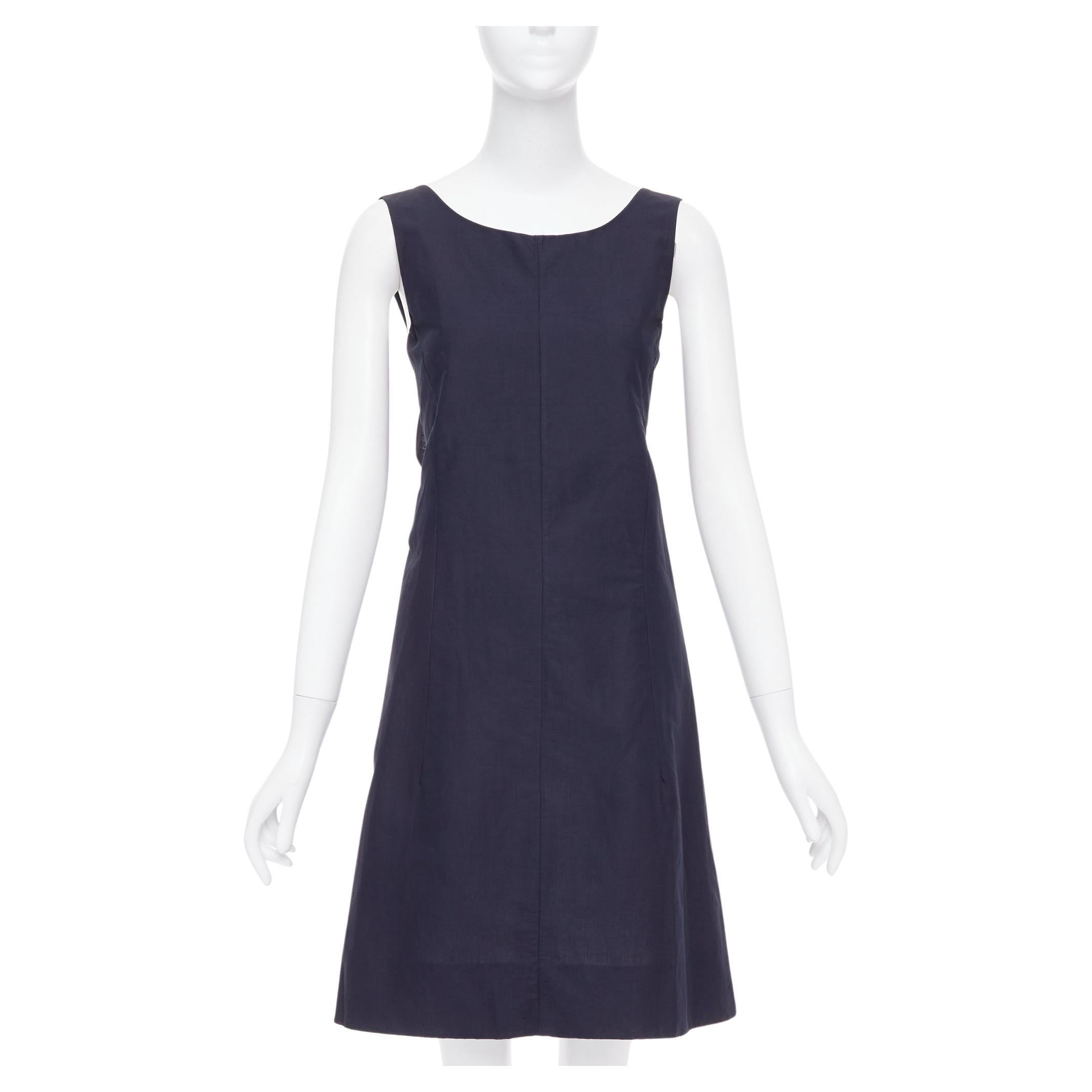 MARNI navy cotton linen blend dipped cowl neck back shift dress IT38 XS