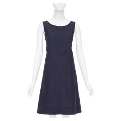 MARNI navy cotton linen blend dipped cowl neck back shift dress IT38 XS