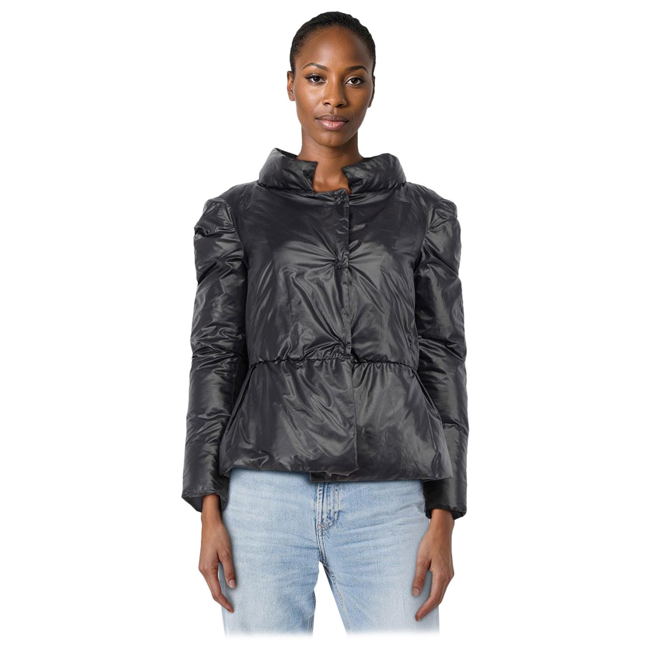 Manteau matelassé à plumes bleu marine Marni, taille XS
