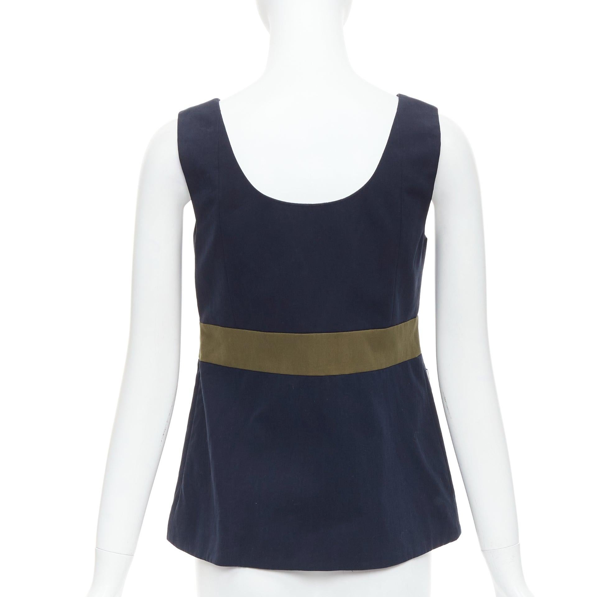 Women's MARNI navy khaki cotton white trim dual pocket cropped top IT38 XS For Sale