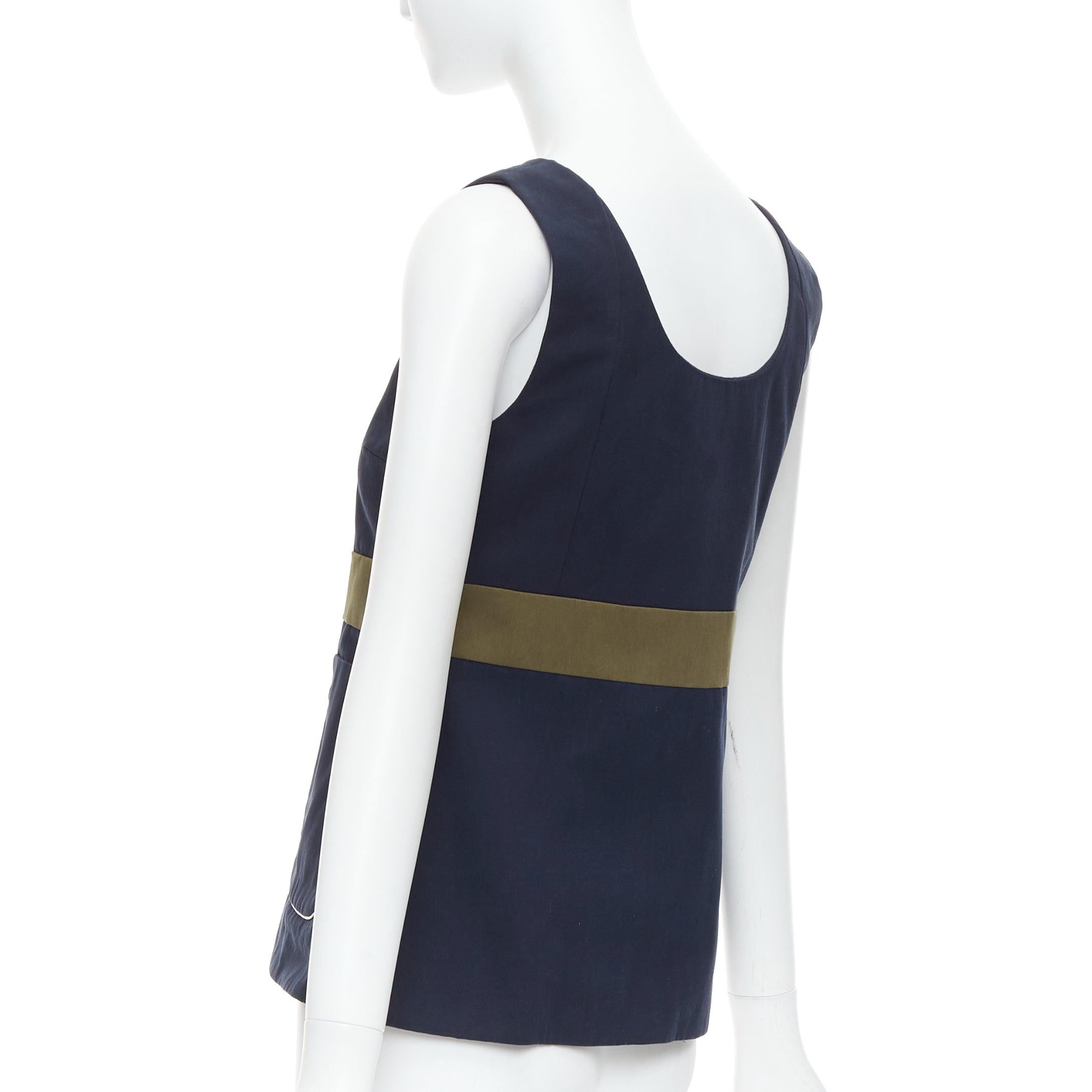 MARNI navy khaki cotton white trim dual pocket cropped top IT38 XS For Sale 1