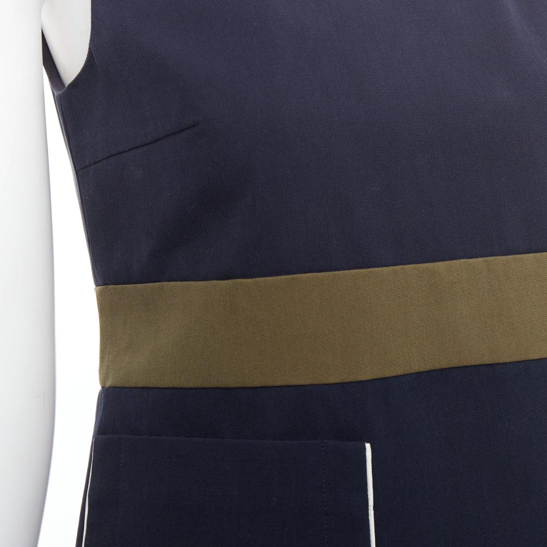 MARNI navy khaki cotton white trim dual pocket cropped top IT38 XS For Sale 2