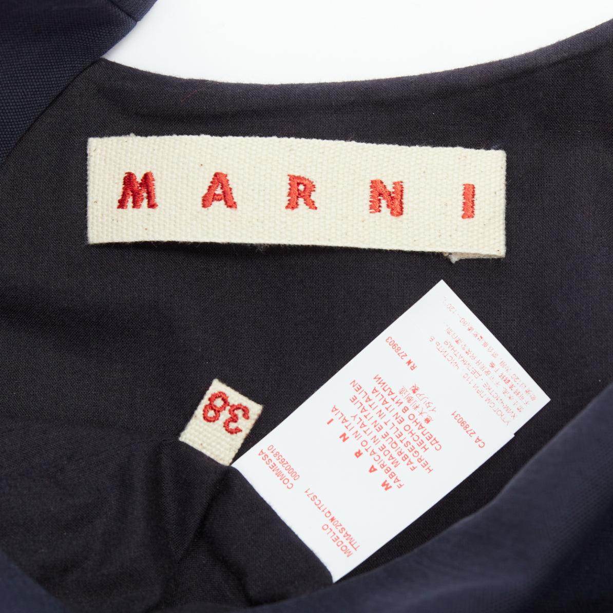 MARNI navy khaki cotton white trim dual pocket cropped top IT38 XS For Sale 3