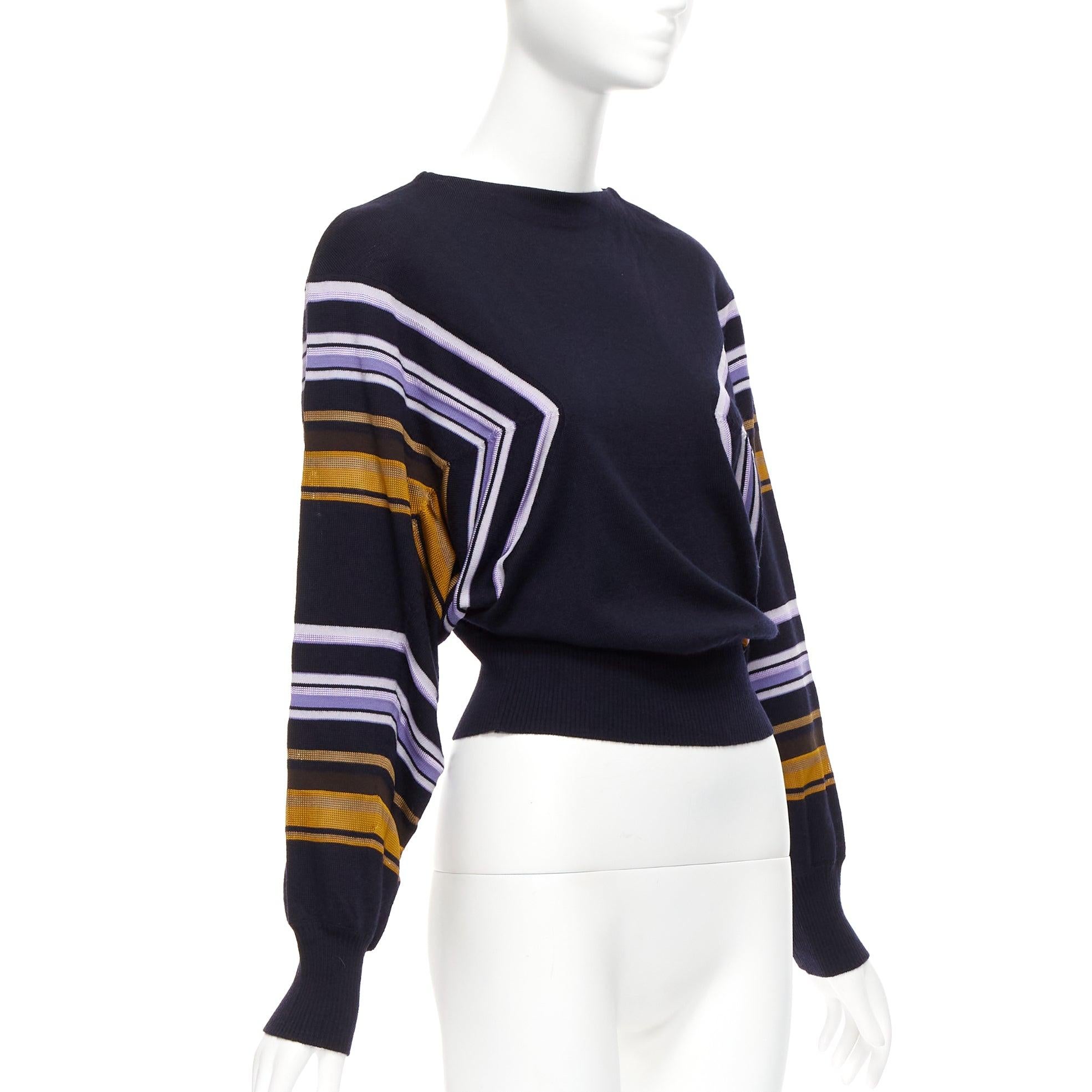 Black MARNI navy multicolour virgin wool blend geometric batwing sweater IT38 XS For Sale