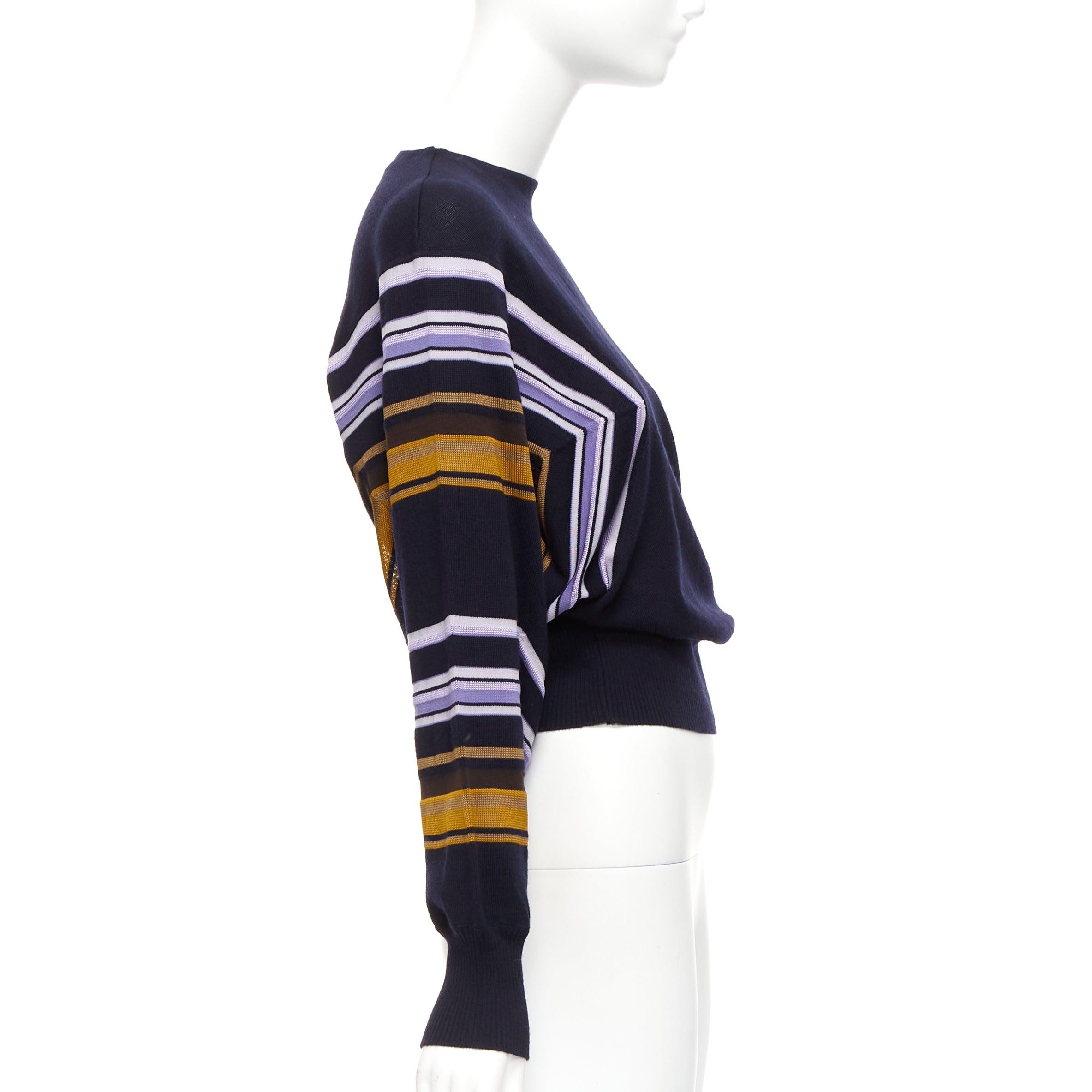 MARNI navy multicolour virgin wool blend geometric batwing sweater IT38 XS In Excellent Condition For Sale In Hong Kong, NT