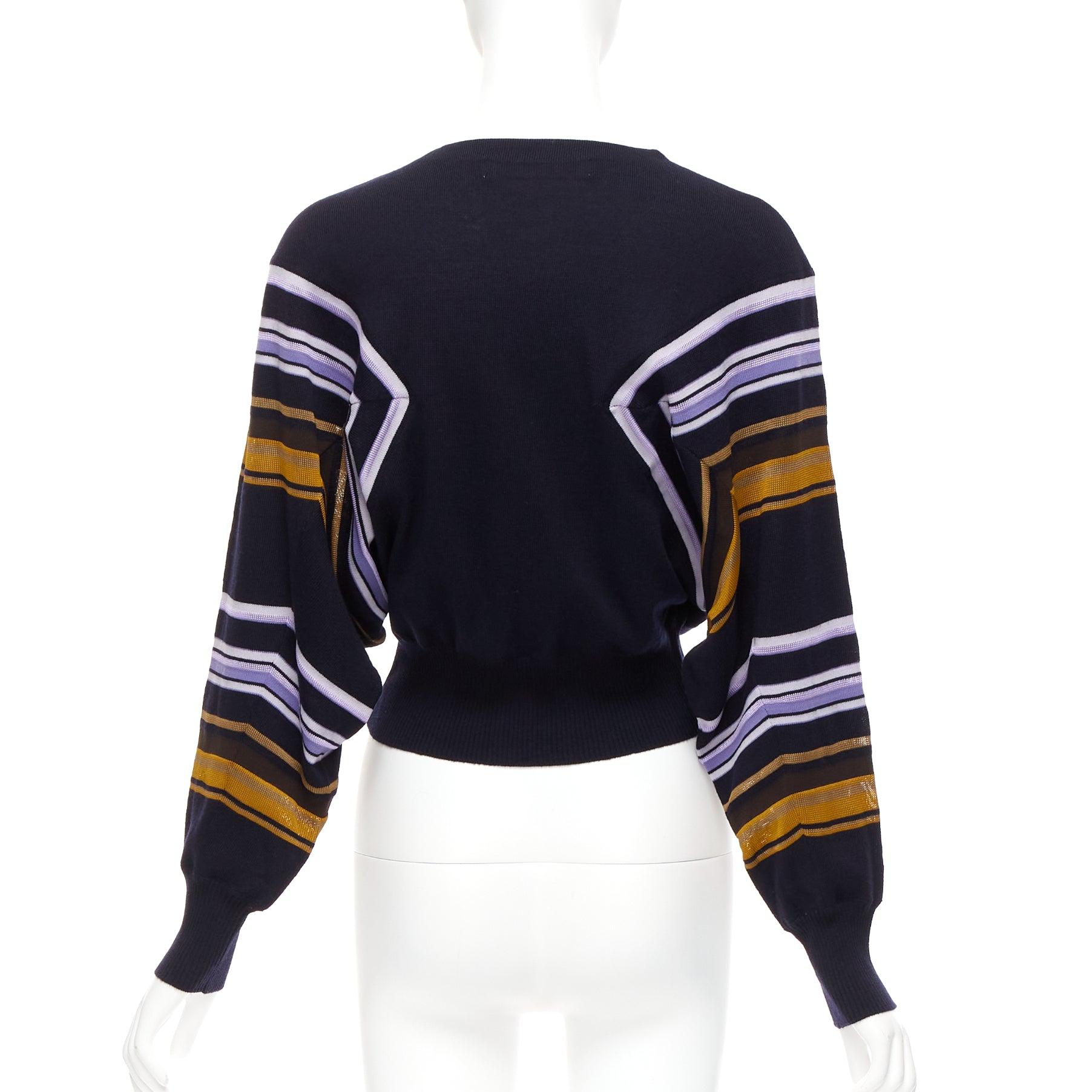 Women's MARNI navy multicolour virgin wool blend geometric batwing sweater IT38 XS For Sale