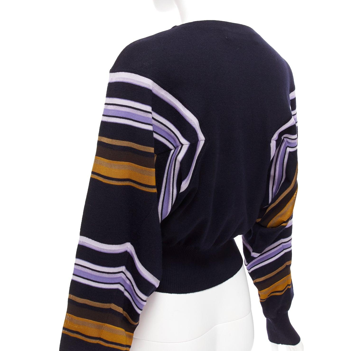 MARNI navy multicolour virgin wool blend geometric batwing sweater IT38 XS For Sale 2