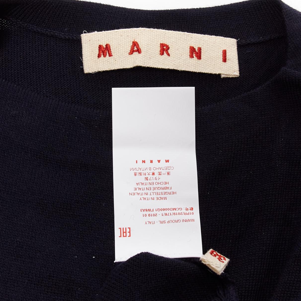 MARNI navy multicolour virgin wool blend geometric batwing sweater IT38 XS For Sale 3