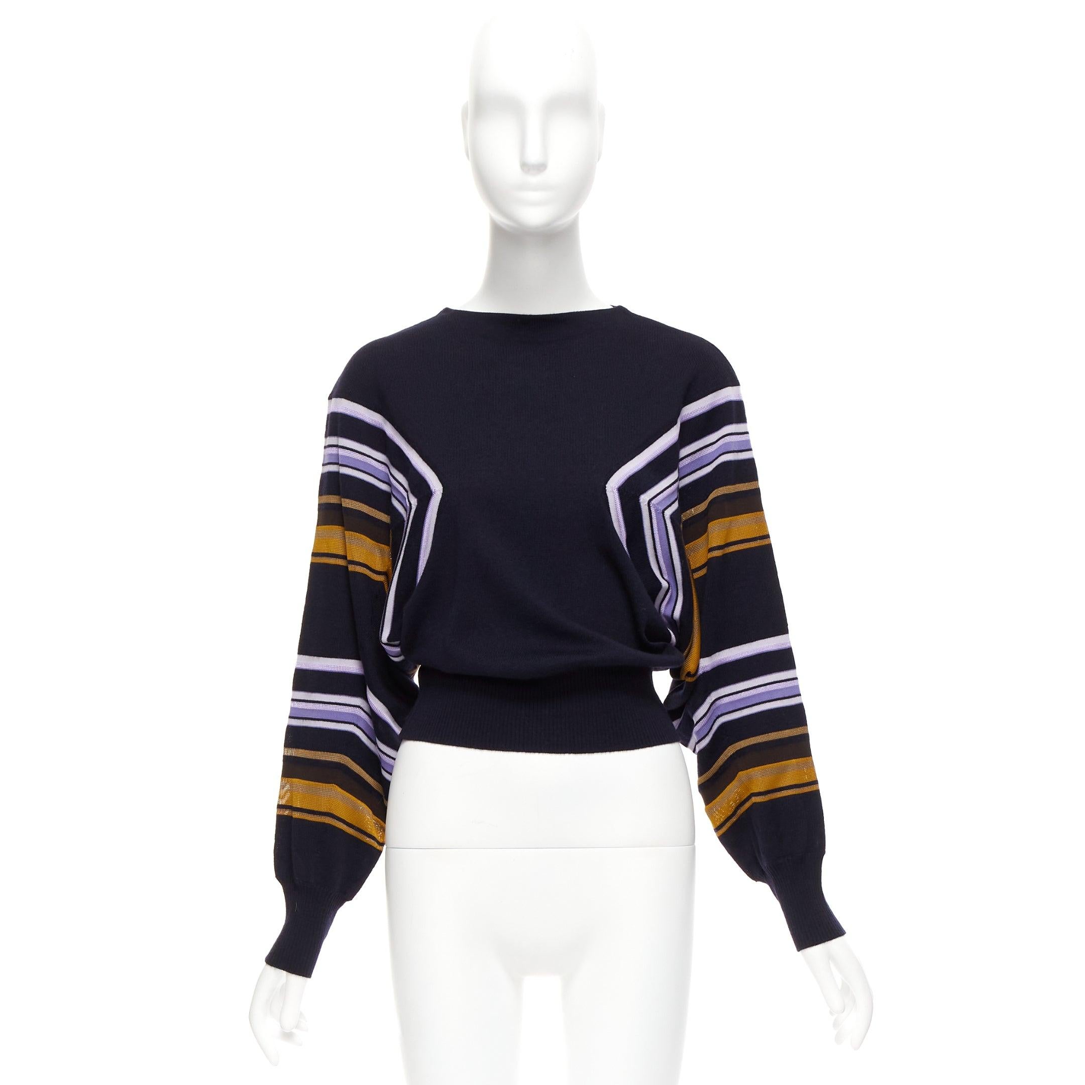 MARNI navy multicolour virgin wool blend geometric batwing sweater IT38 XS For Sale 4