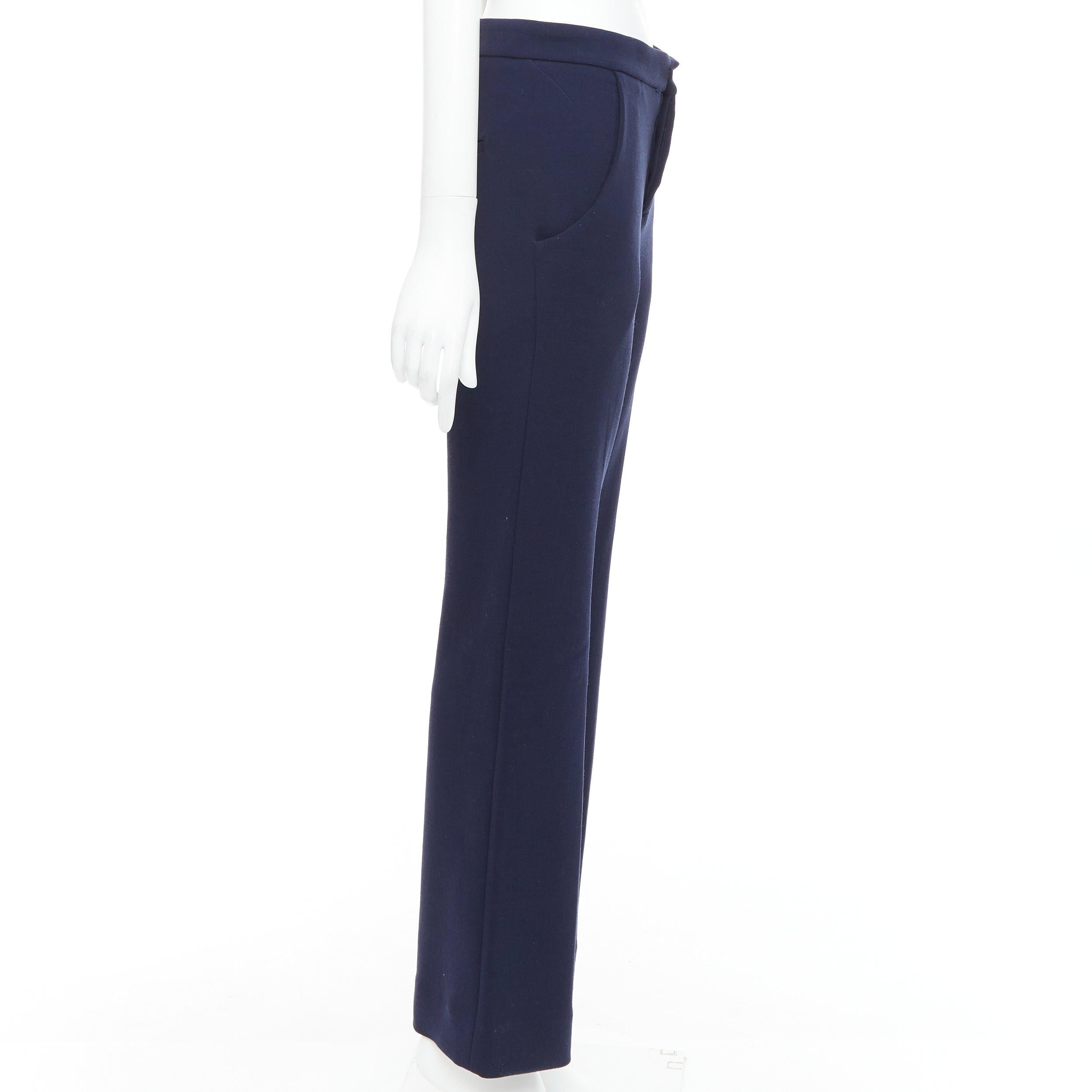 MARNI - Pantalon large à taille moyenne en laine vierge mélangée marine IT38 XS Bon état - En vente à Hong Kong, NT