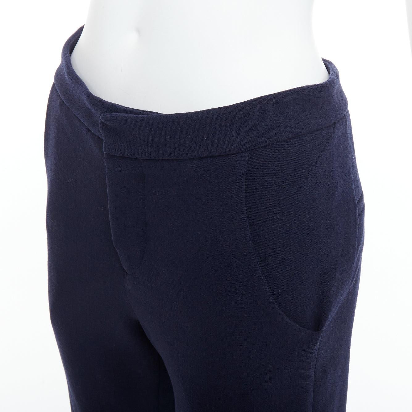 MARNI - Pantalon large à taille moyenne en laine vierge mélangée marine IT38 XS en vente 2