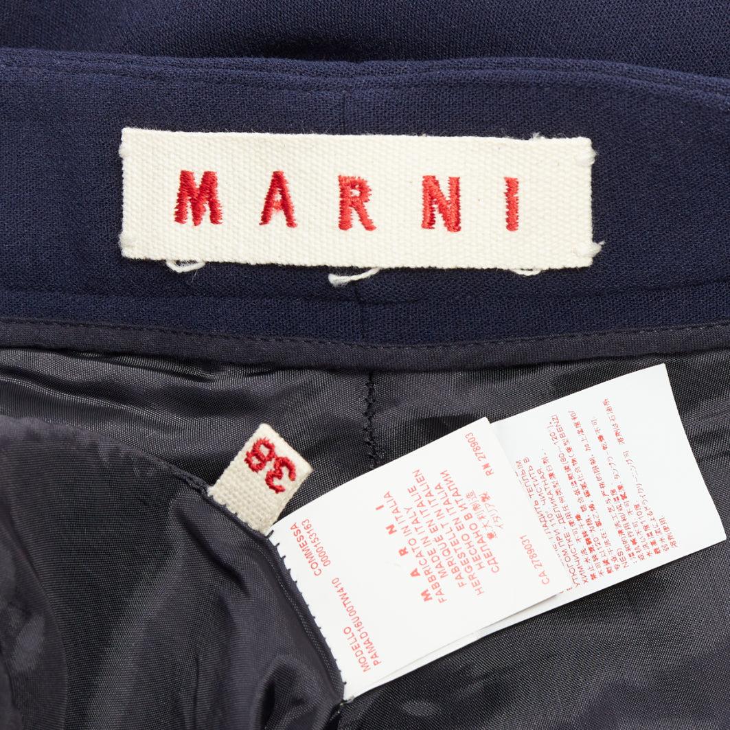MARNI - Pantalon large à taille moyenne en laine vierge mélangée marine IT38 XS en vente 3