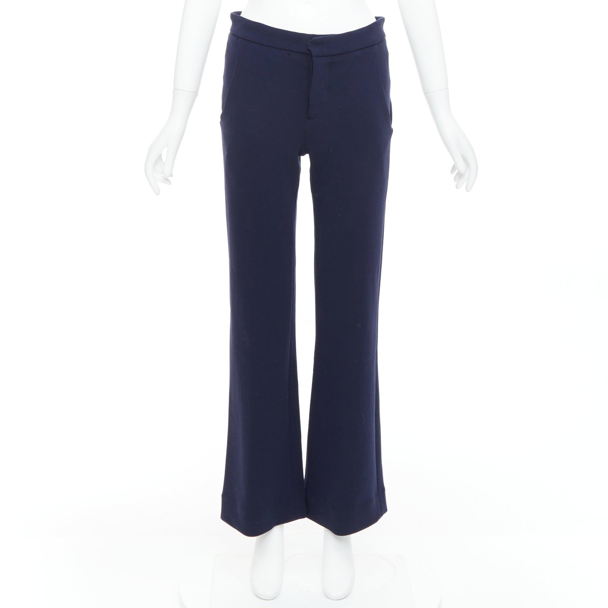 MARNI - Pantalon large à taille moyenne en laine vierge mélangée marine IT38 XS en vente 4