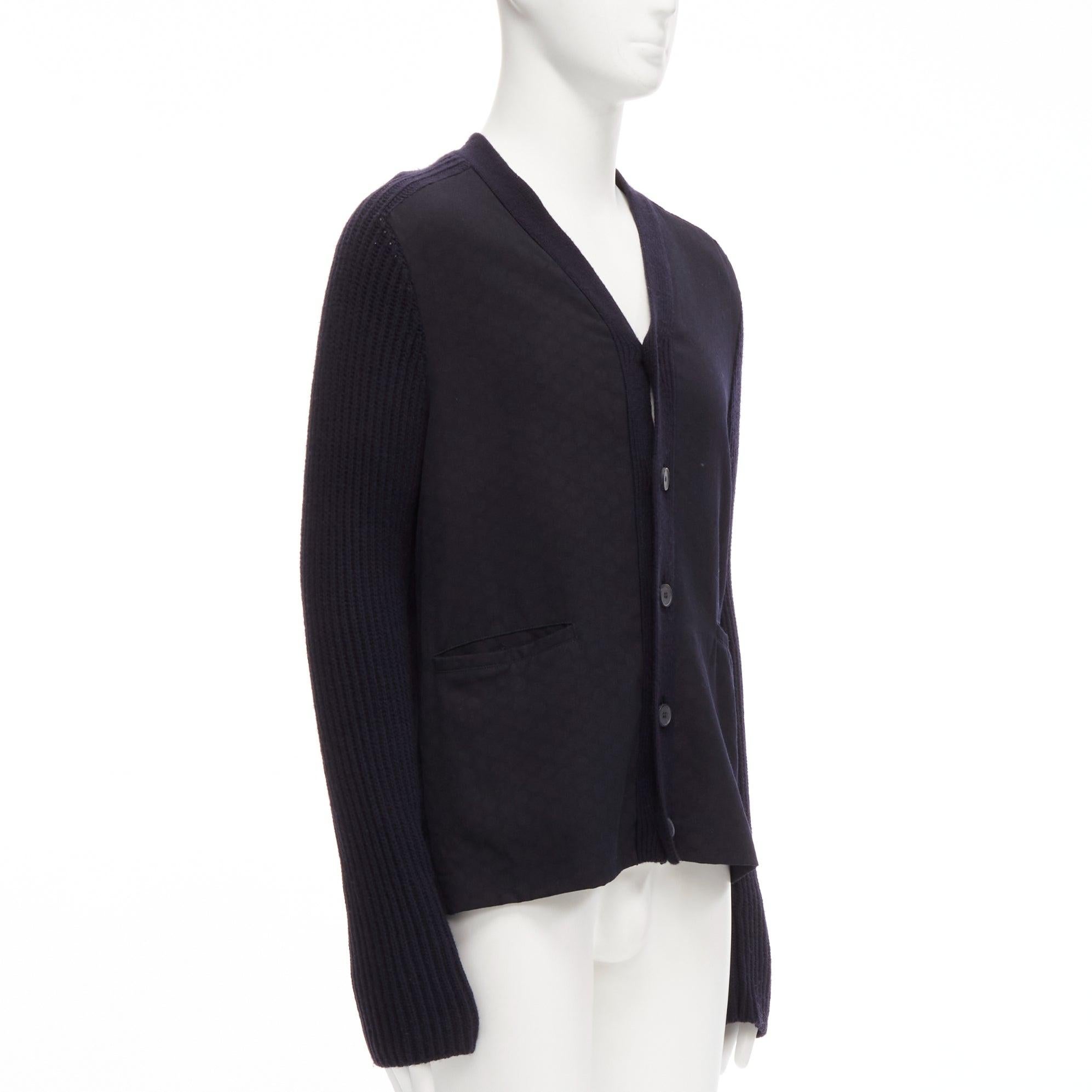 MARNI navy virgin wool cashmere polka dot cardigan sweater IT48 M In Excellent Condition For Sale In Hong Kong, NT