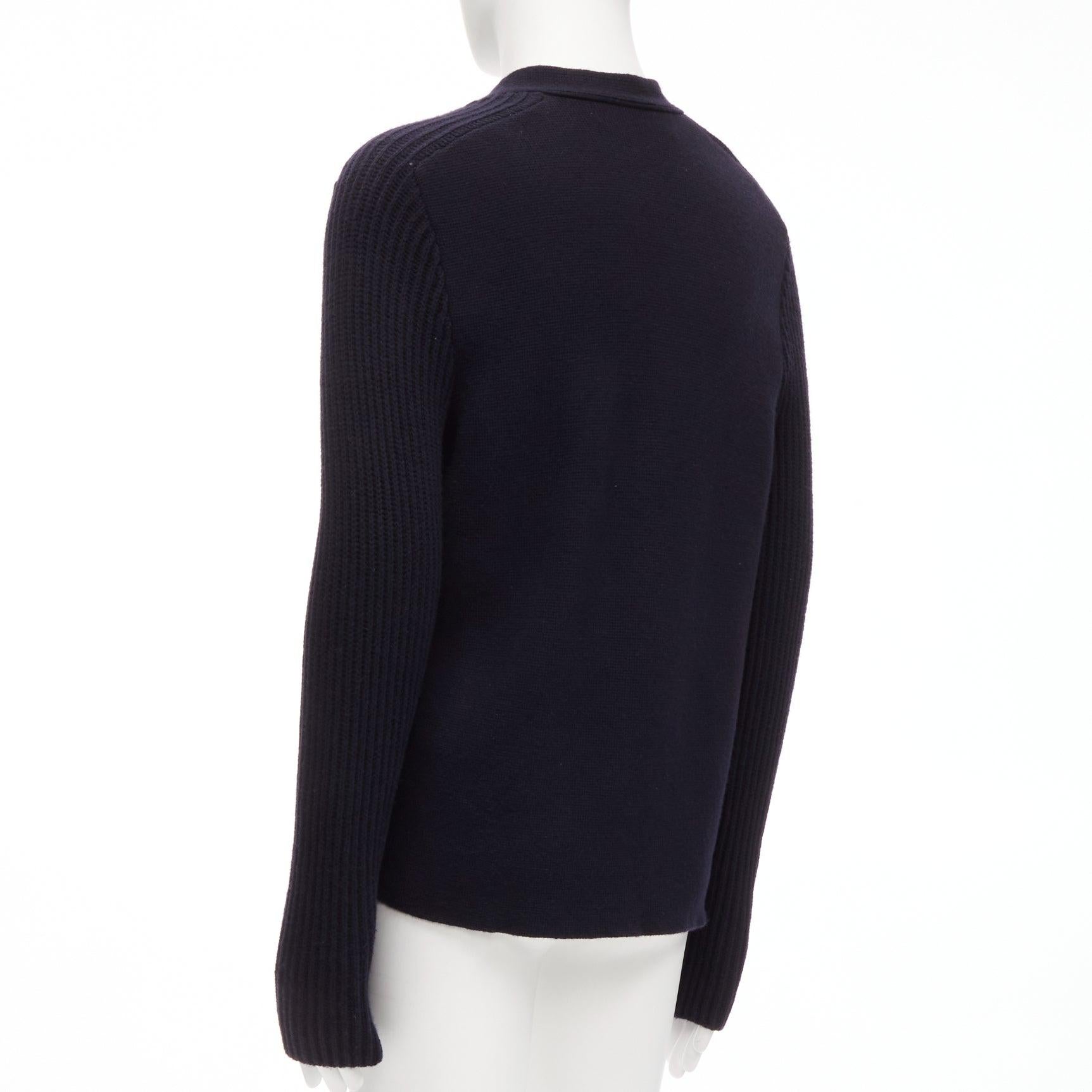 MARNI navy virgin wool cashmere polka dot cardigan sweater IT48 M For Sale 2