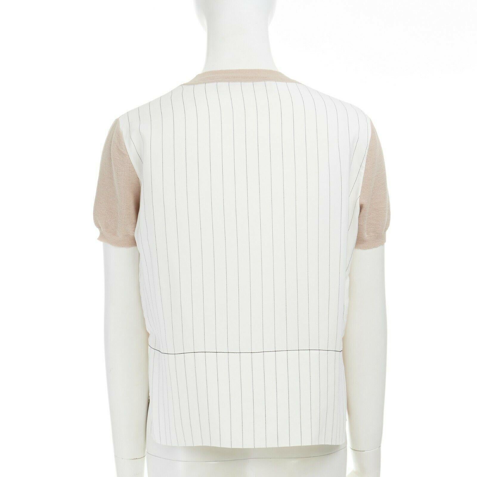 MARNI nude knitted front contrast white striped back short sleeve sweater top XS In Good Condition In Hong Kong, NT