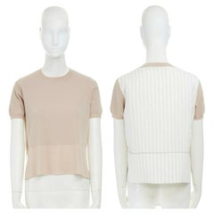MARNI nude knitted front contrast white striped back short sleeve sweater top XS