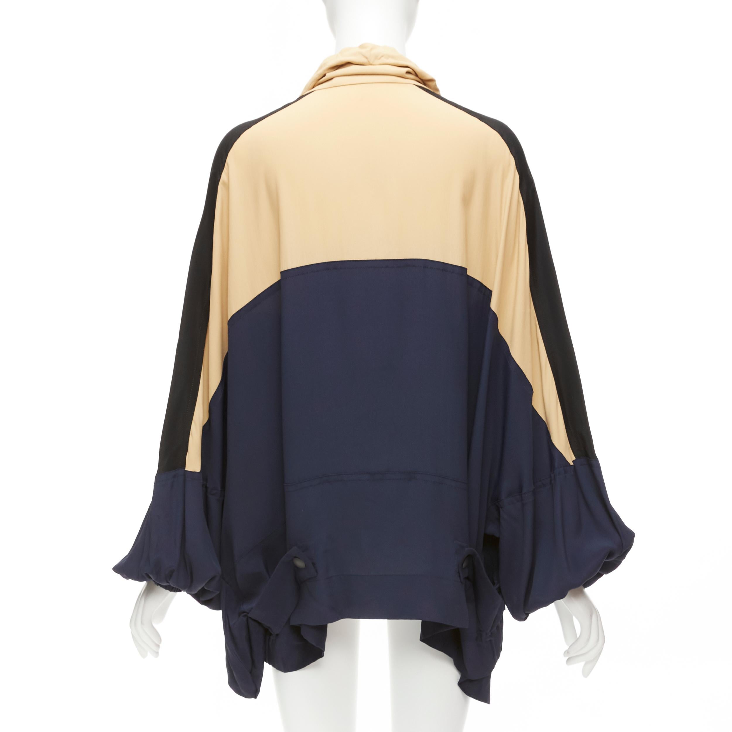 MARNI nude navy black acetate silk colorblock panelled track top IT36 XXS For Sale 1