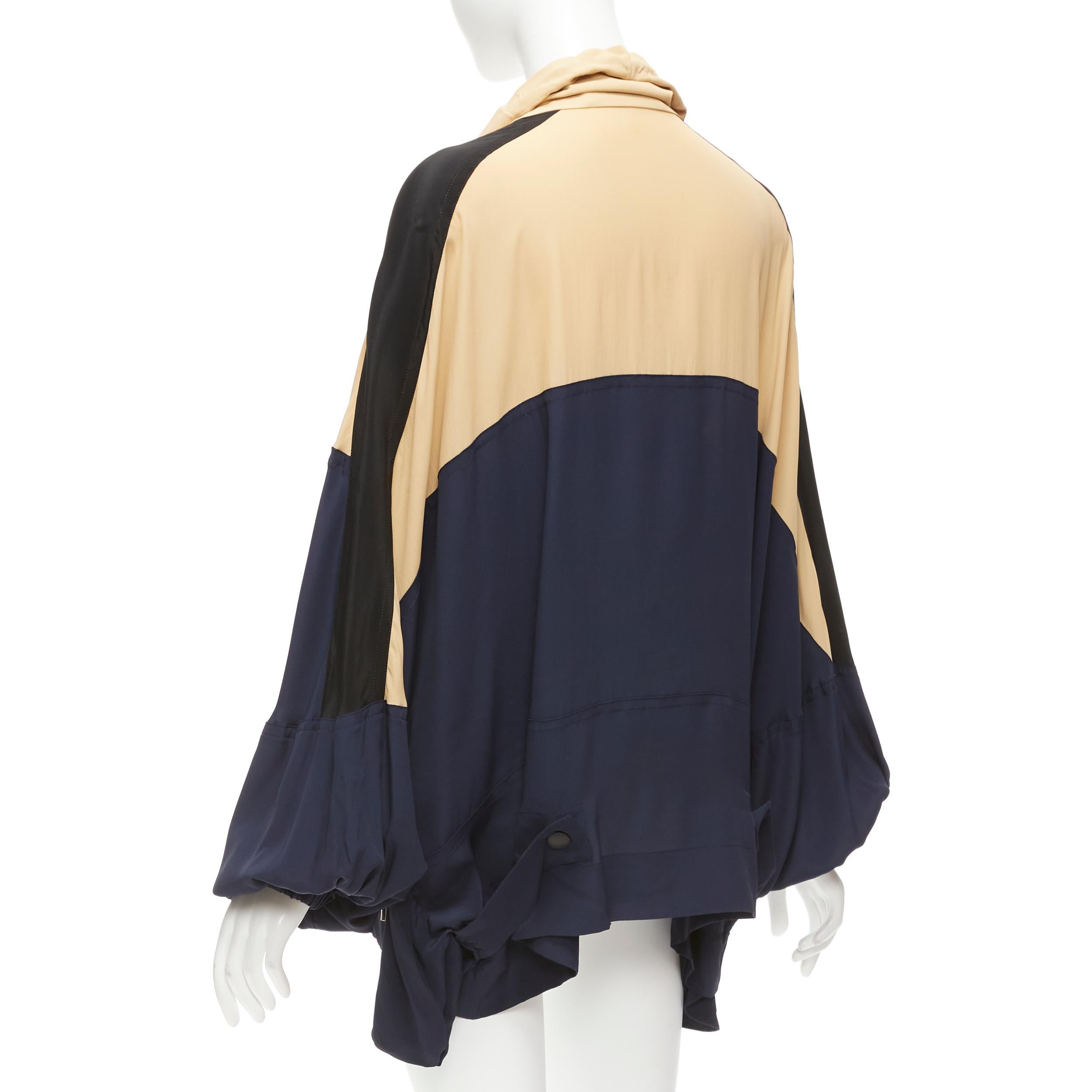 MARNI nude navy black acetate silk colorblock panelled track top IT36 XXS For Sale 2
