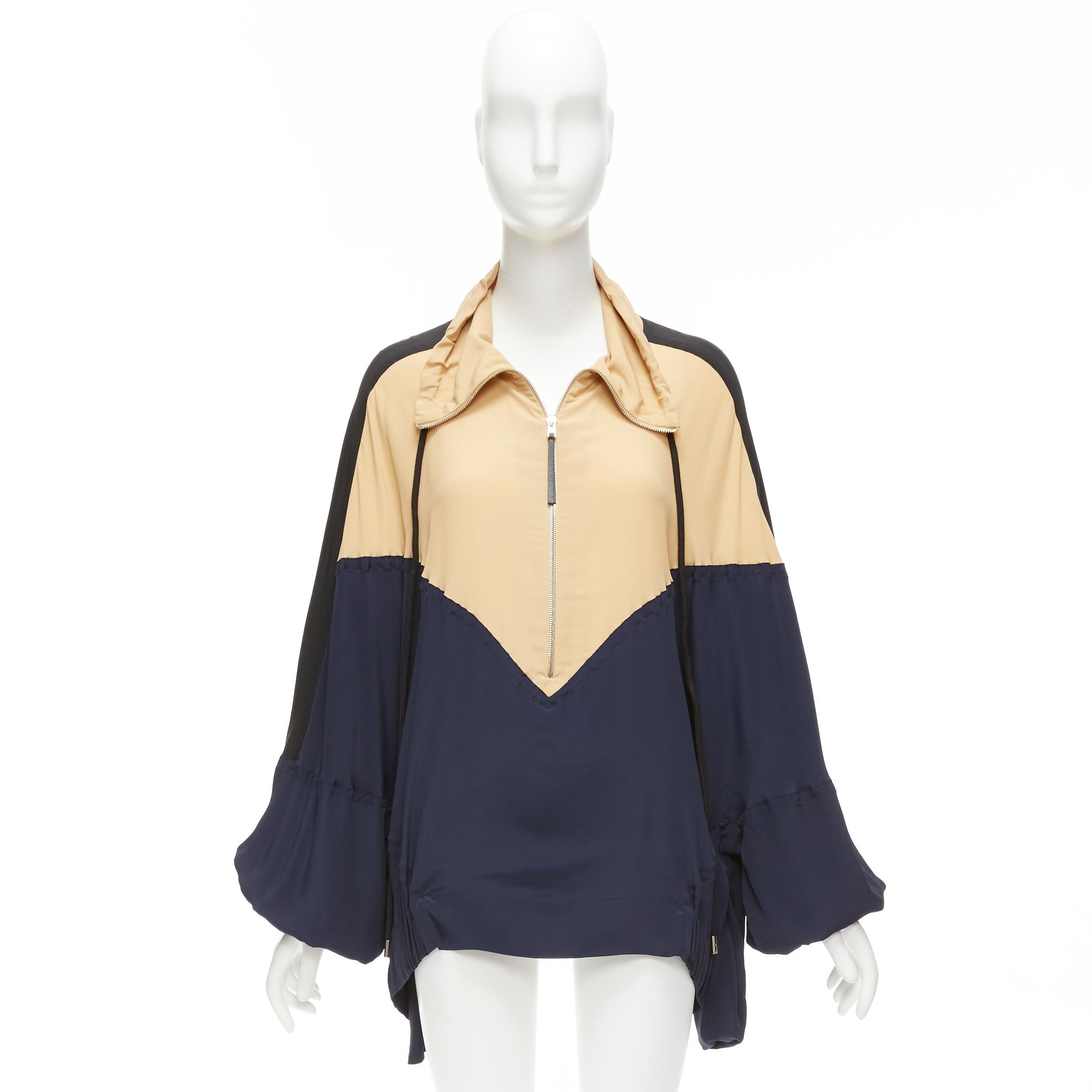 MARNI nude navy black acetate silk colorblock panelled track top IT36 XXS For Sale 5