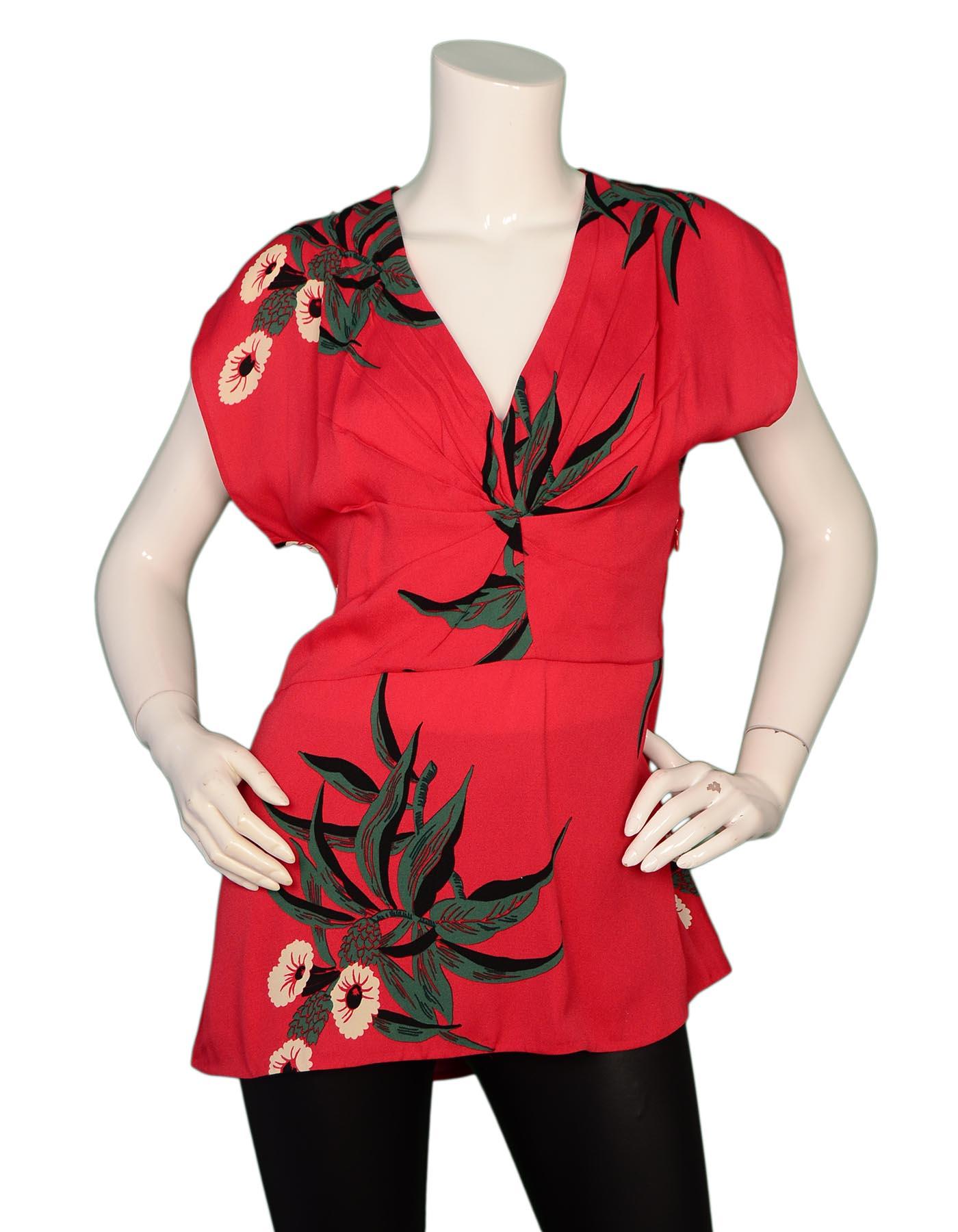 Marni NWT Red V Neck Sleeveless Top W/ Tropical Flowers Sz 42

Made In: Italy
Color: Red, green, cream
Materials: 100% viscose
Opening/Closure: Hidden side zipper
Overall Condition: Excellent condition with original tags attached, with exception of