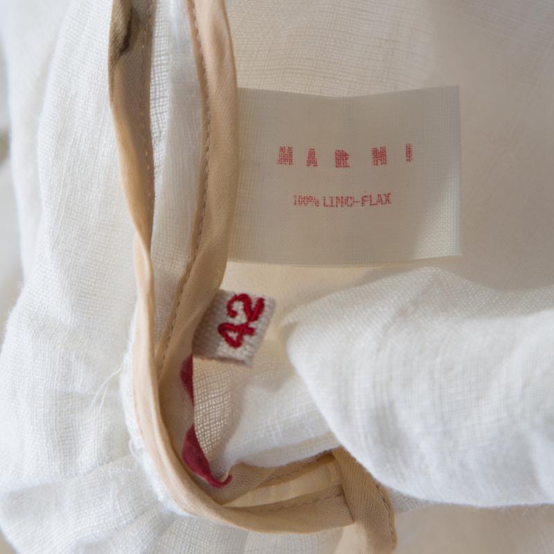 Marni Off White Linen Contrast Piping Detail Belted Jacket M In Excellent Condition For Sale In Dubai, Al Qouz 2