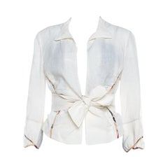Marni Off White Linen Contrast Piping Detail Belted Jacket M