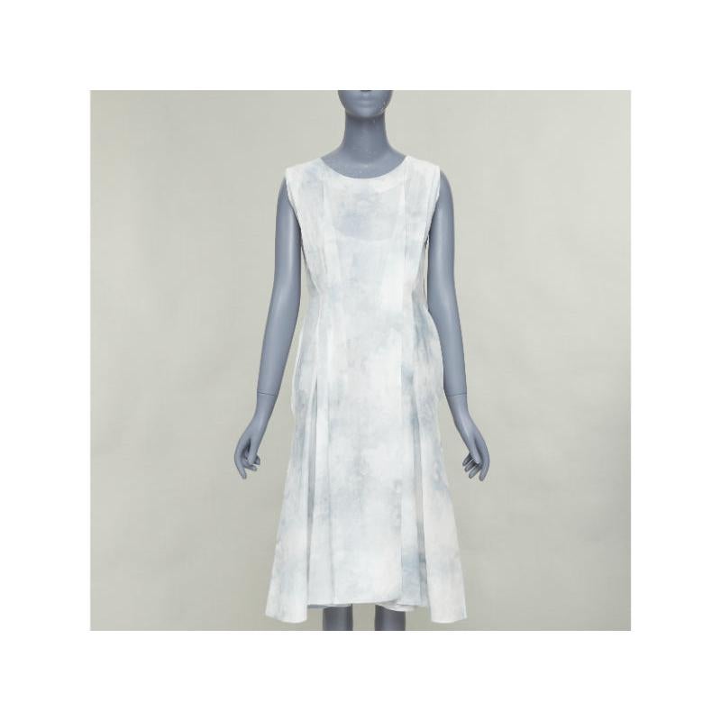 MARNI off white steel blue tie dye cotton layered dress IT36 XXS