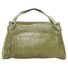 MARNI olive green croc embossed leather front zip pocket satchel bag