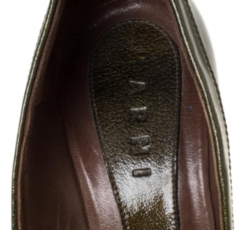 Donna Marni Olive Green Patent Leather Platform Pumps Taglia 37 in vendita