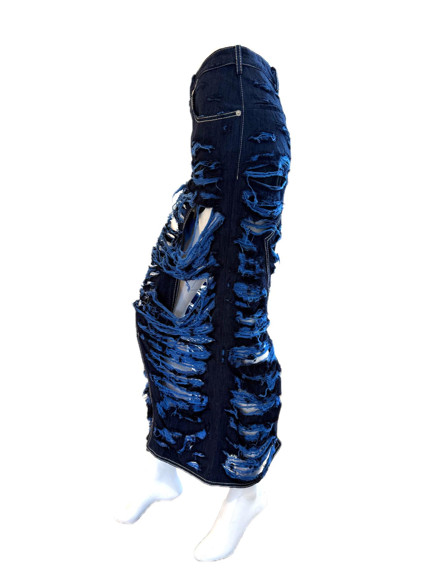 Marni Einzelstück Distressed Deconstructed Denim Maxirock SS2022 Größe XS/S im Zustand „Hervorragend“ im Angebot in Woodland Hills, CA