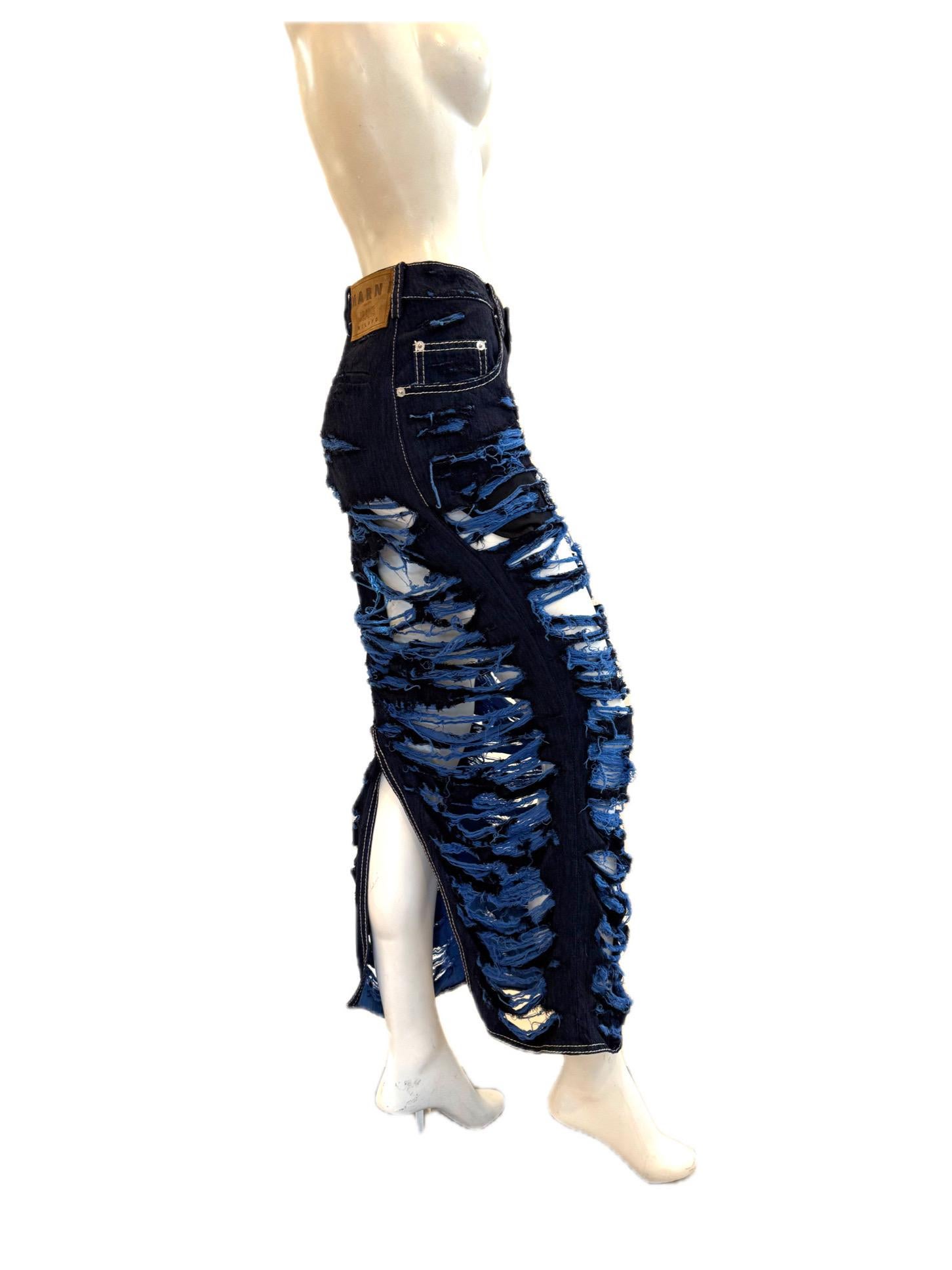 Marni Einzelstück Distressed Deconstructed Denim Maxirock SS2022 Größe XS/S im Angebot 3