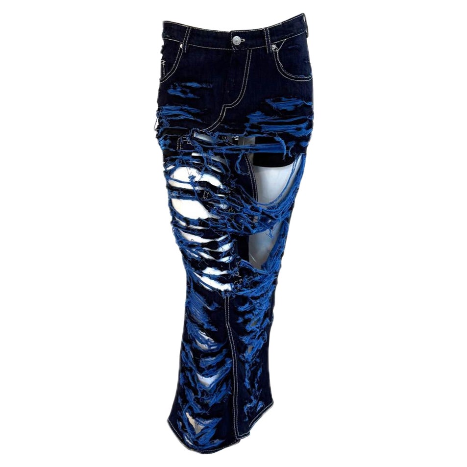 Marni Einzelstück Distressed Deconstructed Denim Maxirock SS2022 Größe XS/S im Angebot