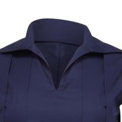 Marni Open-Collar Pleated Midi Dress in Navy Blue Cotton