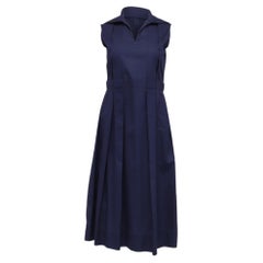 Abito midi plissettato con collo aperto di Marni, in cotone blu navy