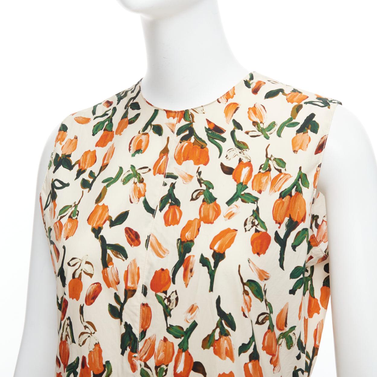 MARNI orange cream cotton tulip floral print midi summer dress IT44 L
Reference: AEMA/A00109
Brand: Marni
Material: Cotton
Color: Orange, Cream
Pattern: Floral
Closure: Zip
Extra Details: Back zip.
Made in: Italy

CONDITION:
Condition: Excellent,