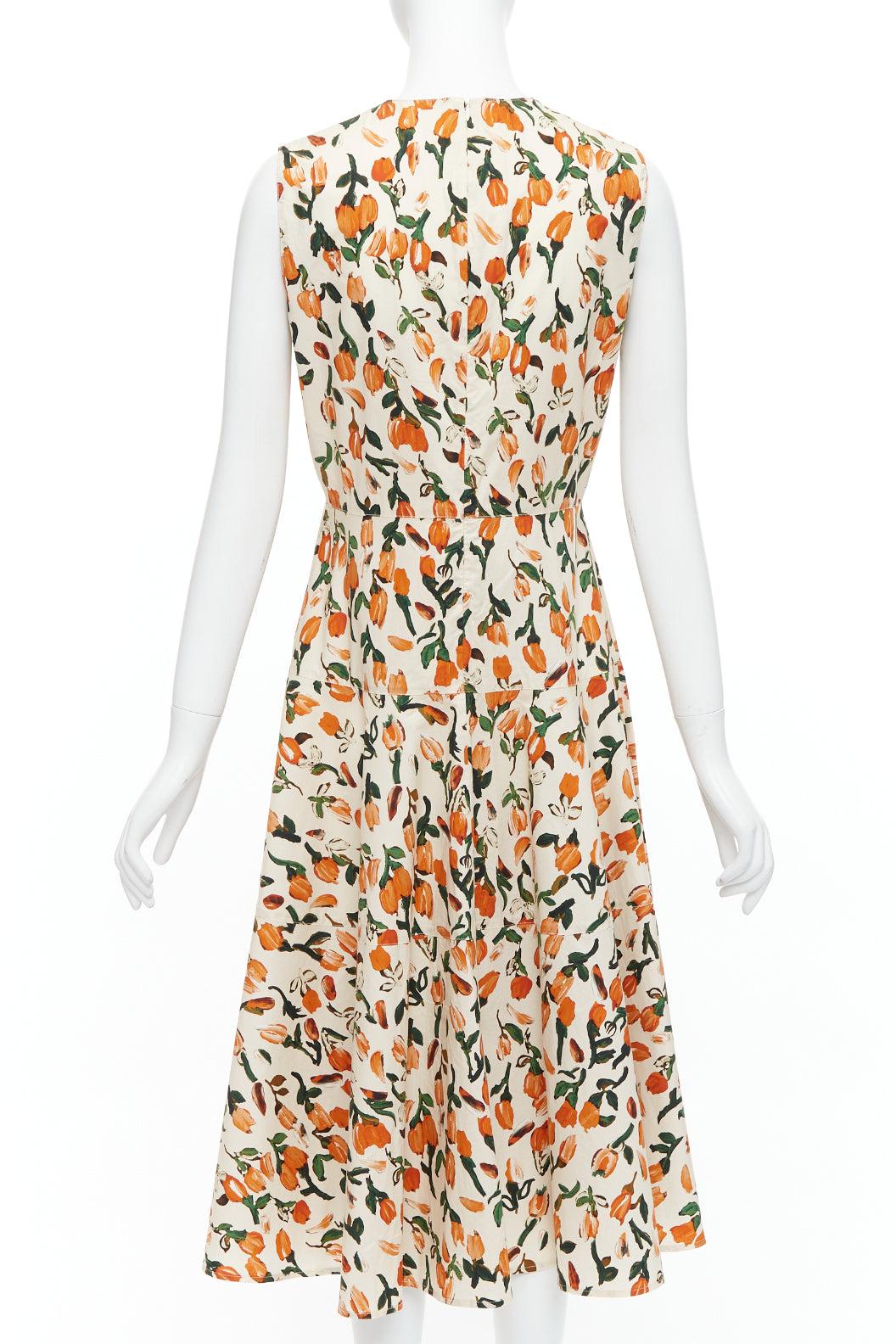 Women's MARNI orange cream cotton tulip floral print midi summer dress IT44 L For Sale