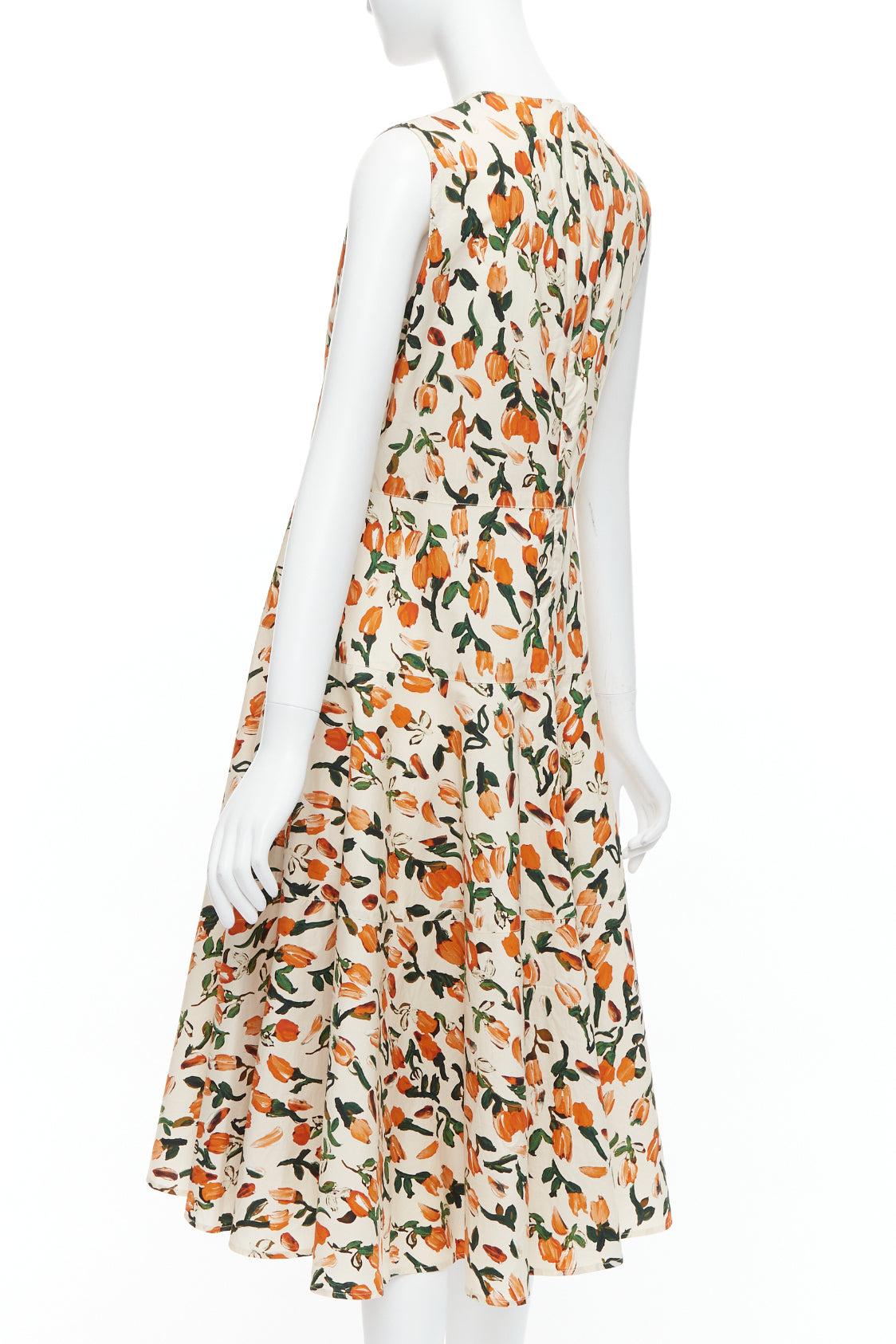 MARNI orange cream cotton tulip floral print midi summer dress IT44 L For Sale 1
