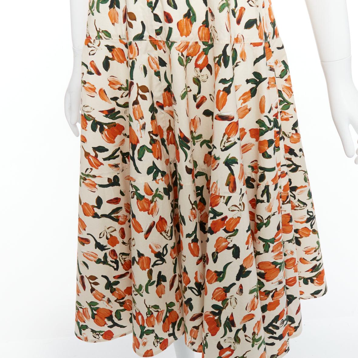 MARNI orange cream cotton tulip floral print midi summer dress IT44 L For Sale 2