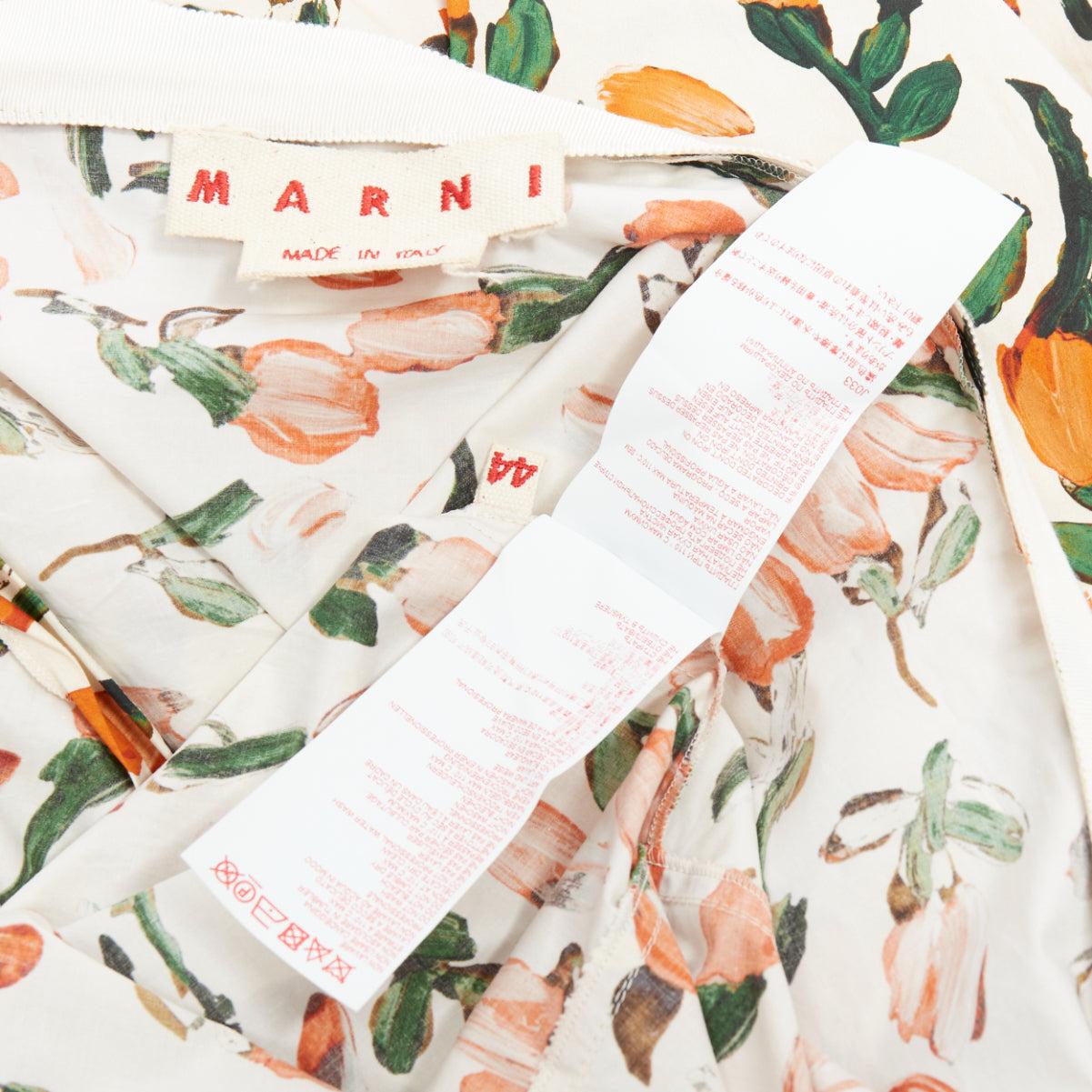 MARNI orange cream cotton tulip floral print midi summer dress IT44 L For Sale 3