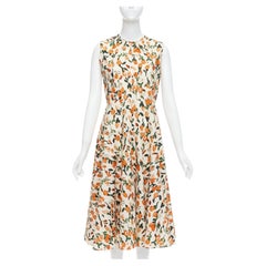 Marni, abito midi estivo in cotone tulipano arancione crema con stampa floreale IT44 L.