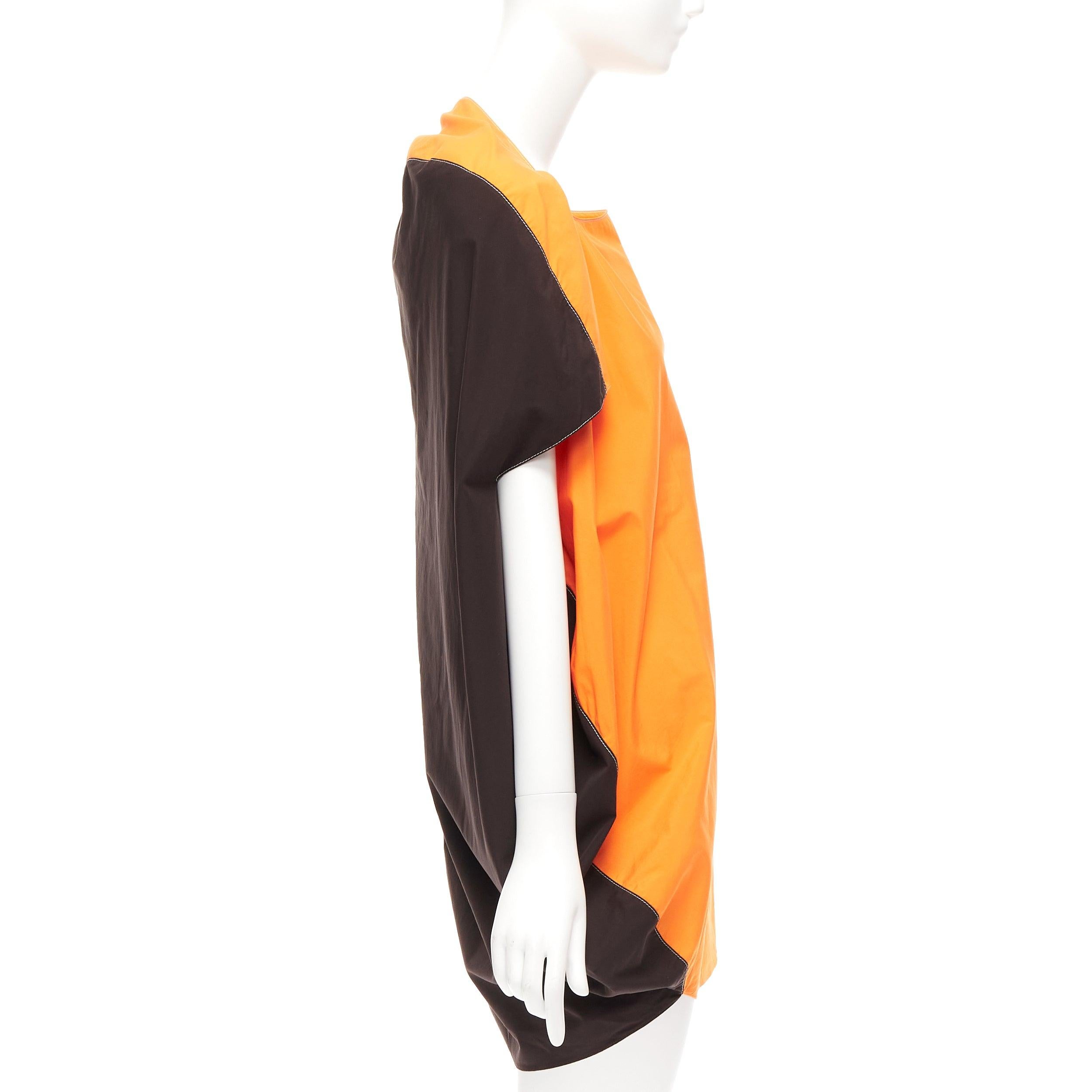 MARNI orange front brown cocoon back 3D cut mini dress IT36 XS In Good Condition For Sale In Hong Kong, NT
