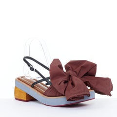 MARNI oversized bow fabric chunky wooden platform block heel dress sandals EU37