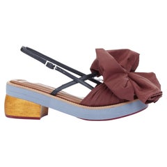 MARNI oversized bow fabric chunky wooden platform block heel dress sandals EU37