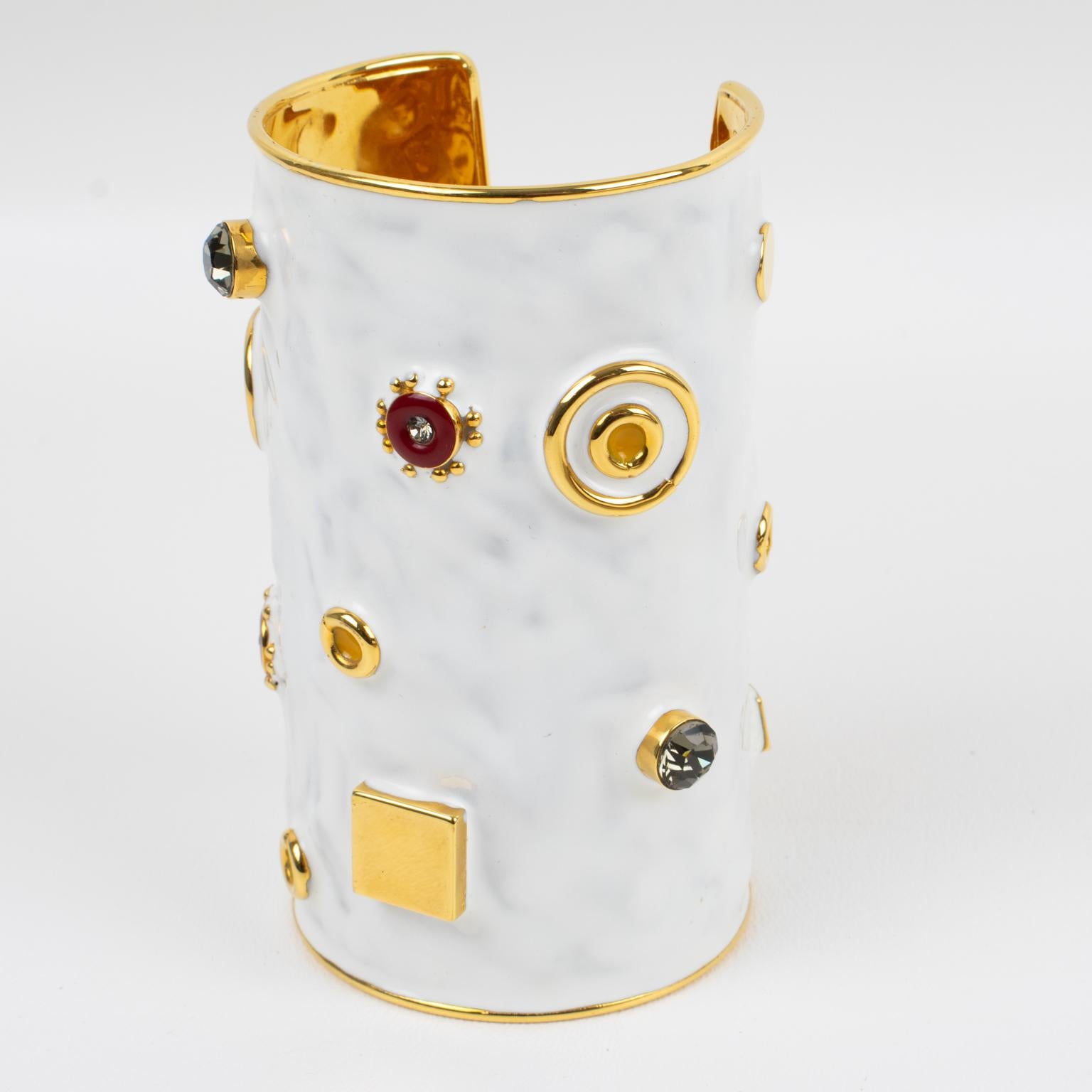 Marni Oversized Gilt Metal and White Enamel Cuff Bangle Bracelet at ...