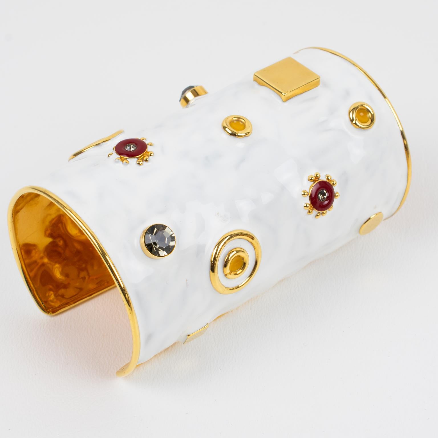 Modern Marni Oversized Gilt Metal and White Enamel Cuff Bangle Bracelet