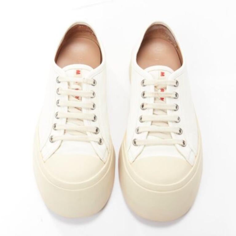 White MARNI Pablo white leather chunky wide toe lace up low top sneakers EU36 For Sale
