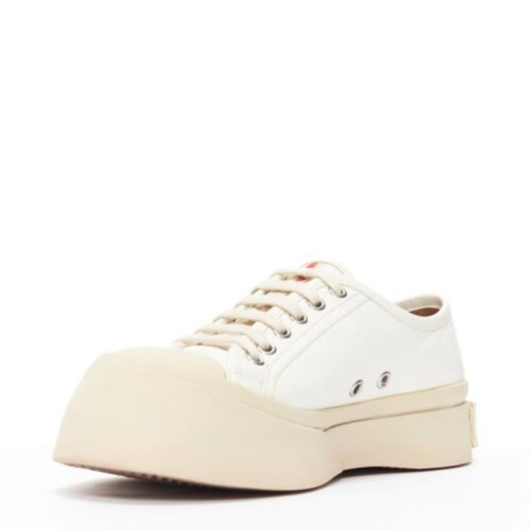 MARNI Pablo white leather chunky wide toe lace up low top sneakers EU36 In Good Condition For Sale In Hong Kong, NT