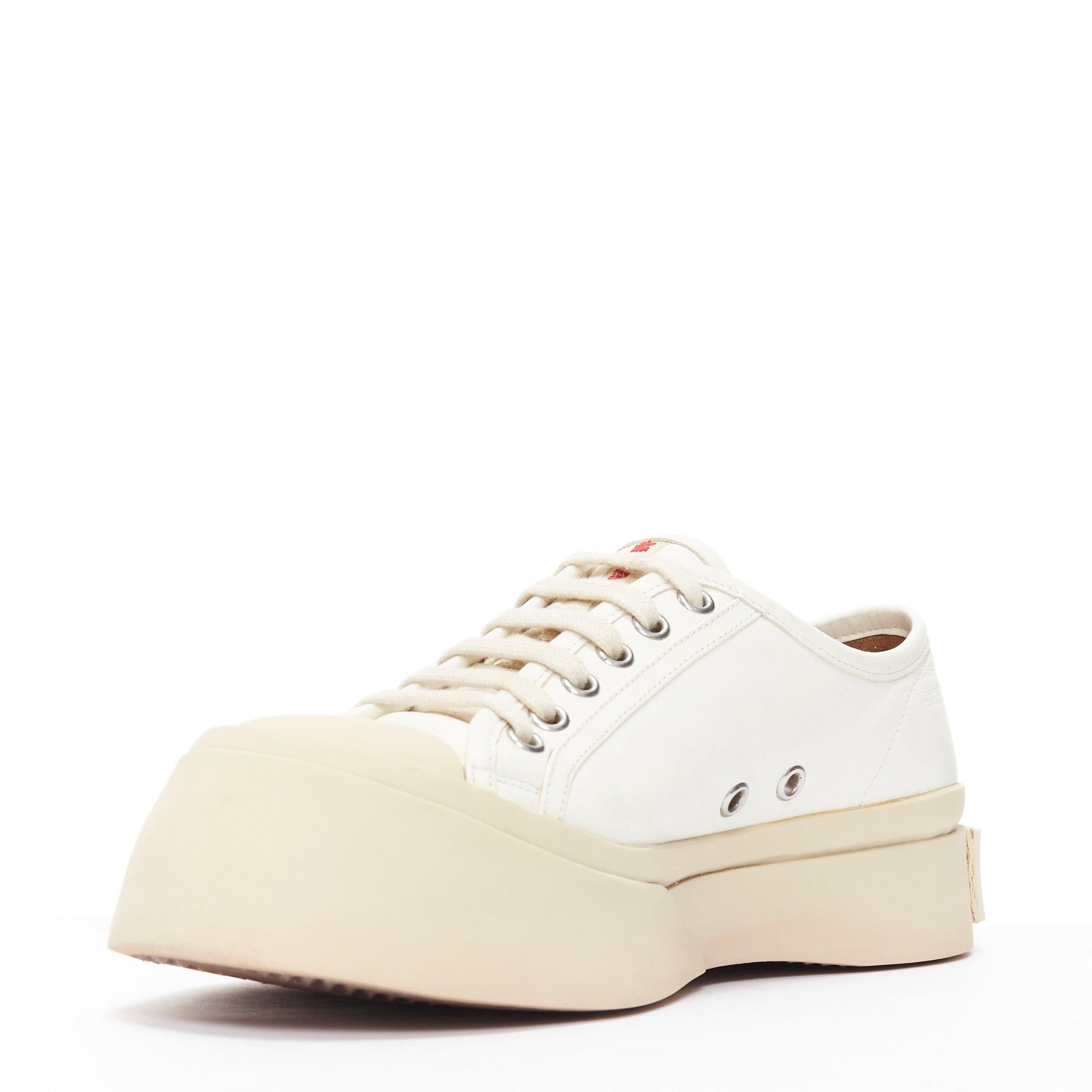 Women's MARNI Pablo white leather chunky wide toe lace up low top sneakers EU36 For Sale