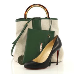 Marni Pannier Bucket Bag Canvas with Leather Medium